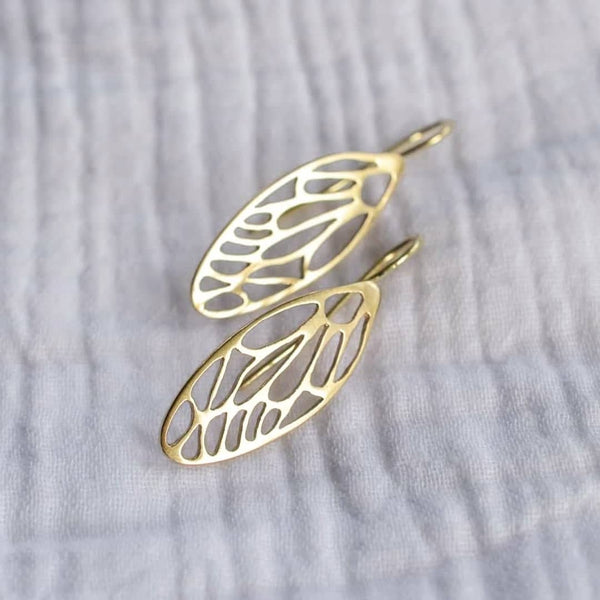 Cicada Wing Earrings in 9ct Yellow Gold