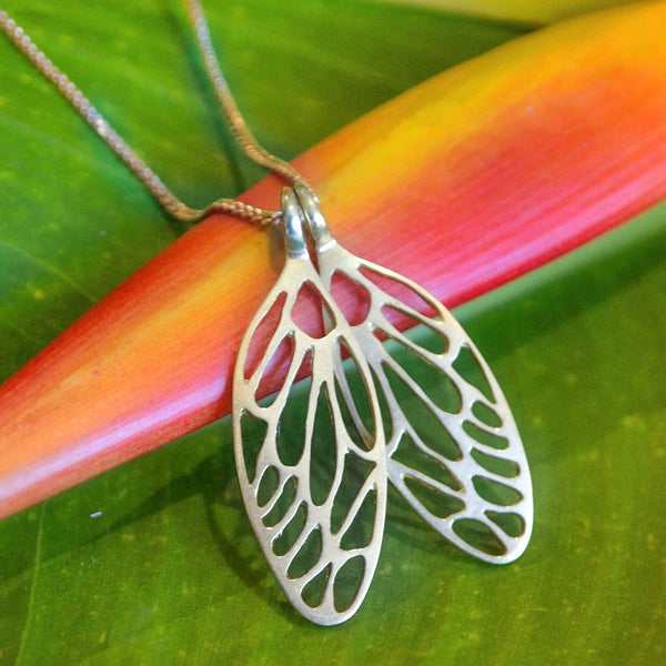Baby Cicada Wing Necklace in Sterling Silver