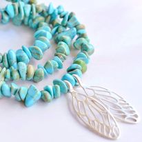 Small Cicada Wings on Turquoise Bead Necklace