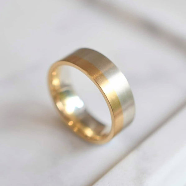 Spencer Wedding Band in White & Yellow Gold