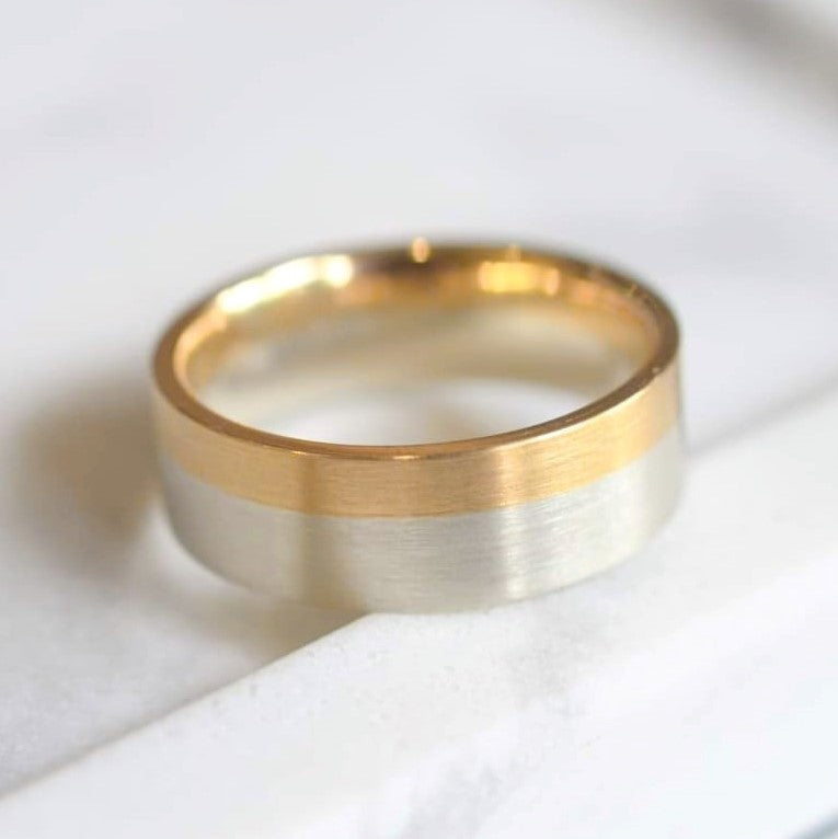 Spencer Wedding Band in White & Yellow Gold