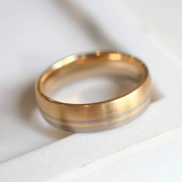 Horizon Wedding Band in White & Yellow Gold