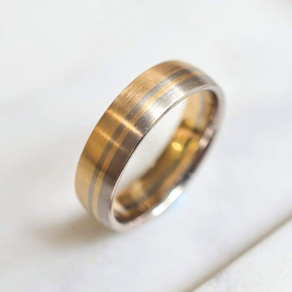 Horizon Wedding Band in White & Yellow Gold