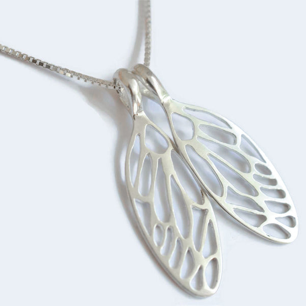 Baby Cicada Wing Necklace in Sterling Silver